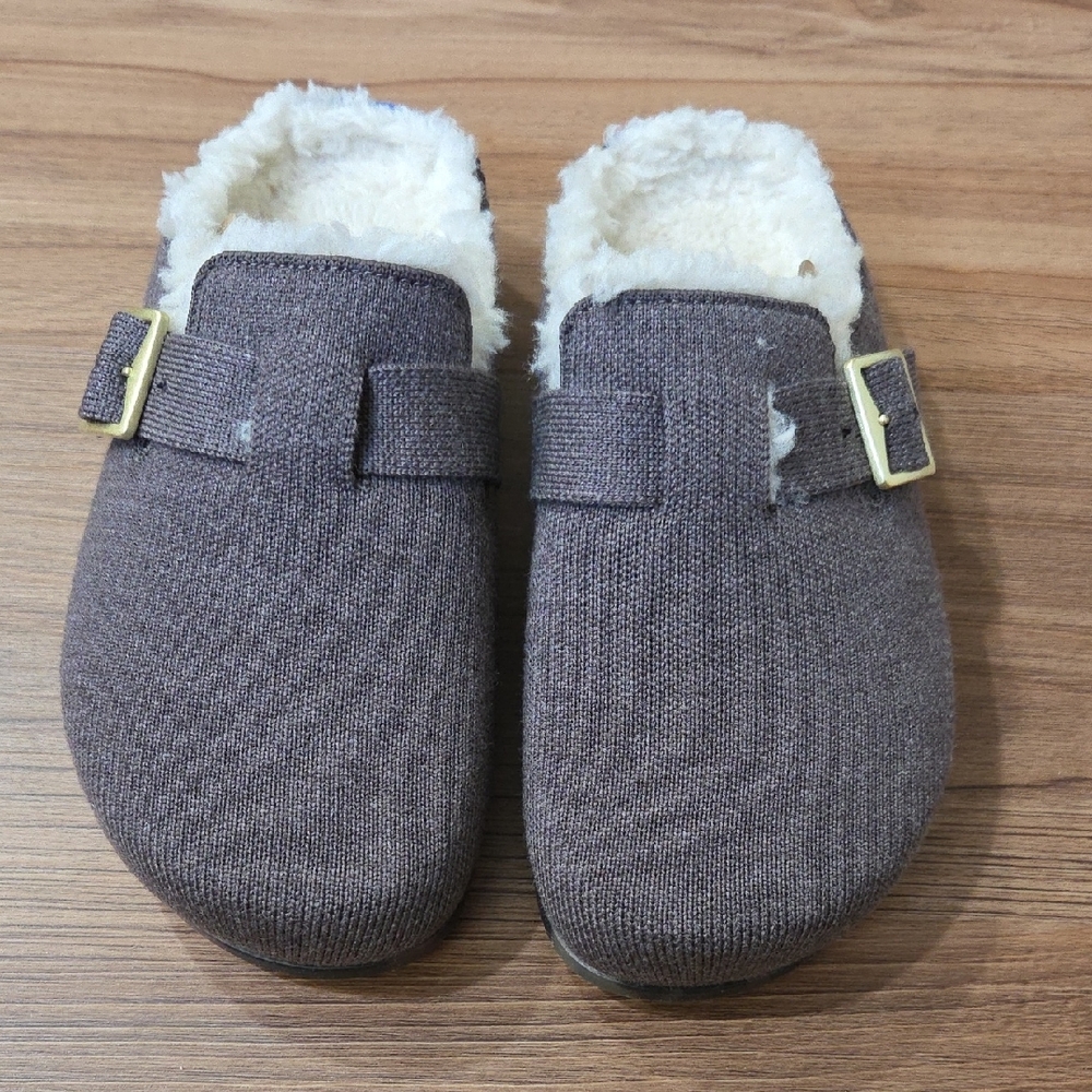 Rothy's Brown Slip-On Clog with Cream Faux Shearling - Picture 4 of 6